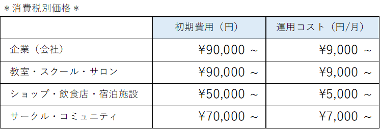 システムパックの基本料金表です